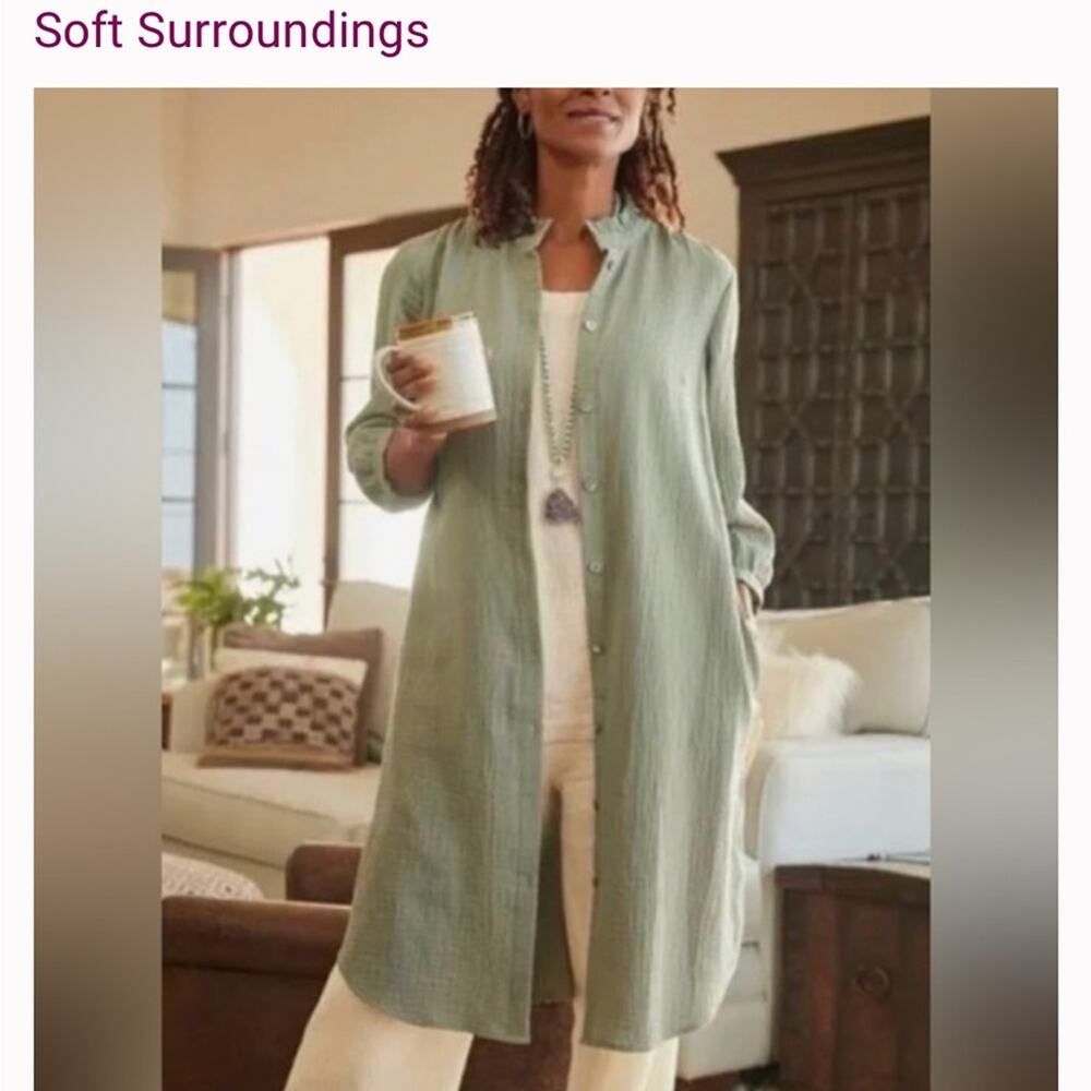 Soft surroundings Big Sur gauze cotton dress in olive green